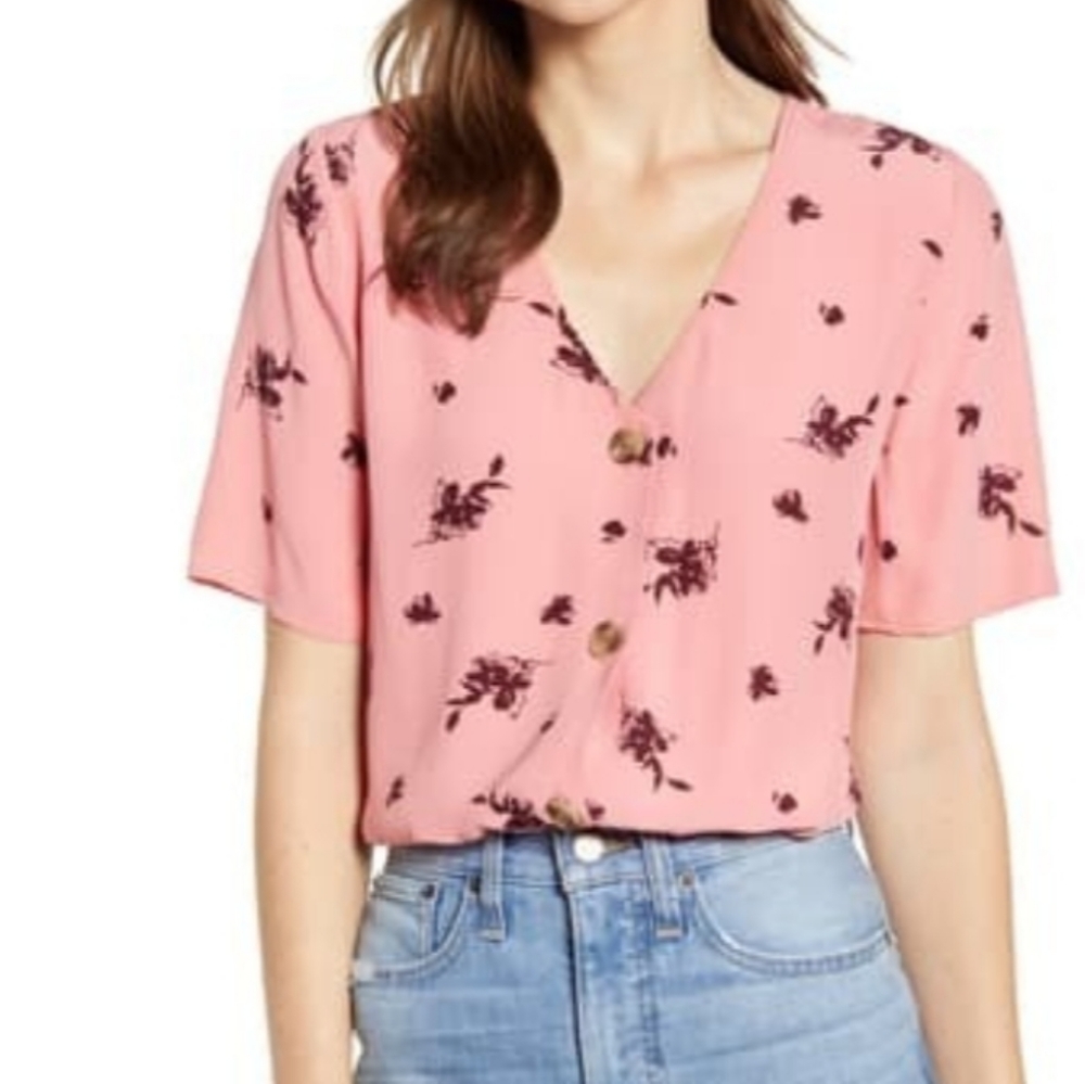 SOMETHING NAVY. CORAL MAUVE ETCH FLOWERS NWT xs